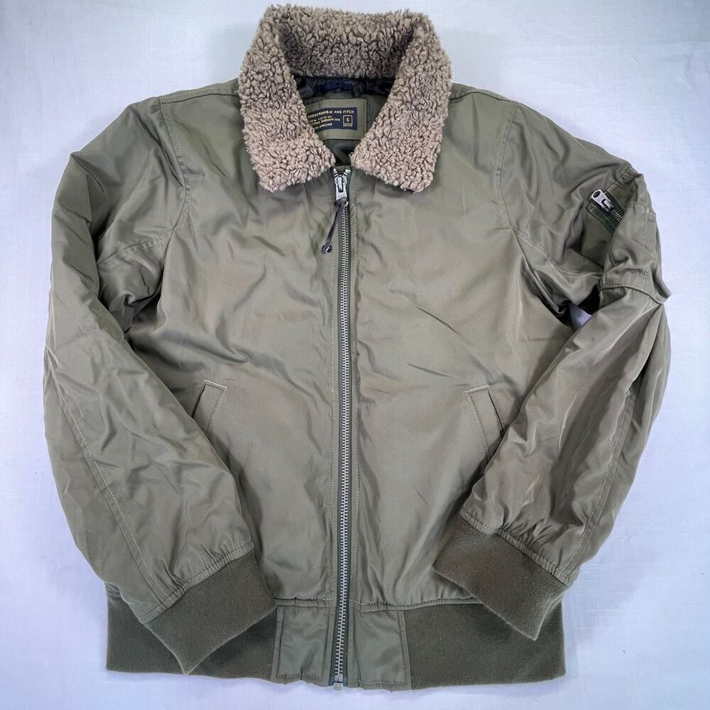 Abercrombie & Fitch Olive Green Sherpa Collar Lined Jacket Coat Size Small